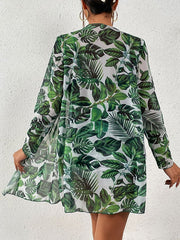 Sexy printed three-piece bikini sunscreen swimsuit cover-up
