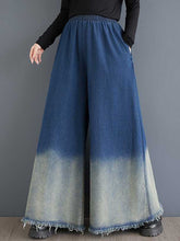 Elasticity Fringed Pockets High Waisted Loose Jean Pants Bottoms