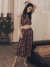 Vacation Loose Sleeveless Printing U-Neck Two Pieces Set