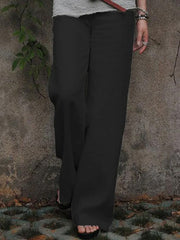 Elasticity Pockets Solid Color High Waisted Loose Trousers Pants