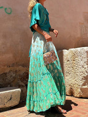 Leopard Printed Gradient Color Long Skirts