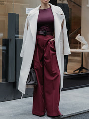 Pleated Solid Color Split-Joint High Waisted Loose Trousers Suit Pants