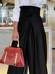 High Waisted Wide Leg Asymmetric Pleated Solid Color Split-Joint Pants Trousers