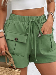 Buttoned Drawstring Elasticity Pockets Solid Color High Waisted Loose Shorts Bottoms