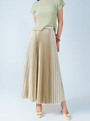 Metallic Pleated Loose Skirts Bottoms