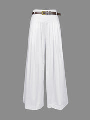 Loose Wide Leg Belted Solid Color Casual Pants Bottoms Trousers