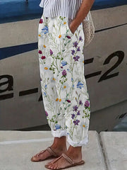 Women's Floral Design Print Lace-Up Loose With Elastic Waist Casual Pants