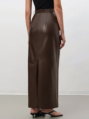 Buttoned Solid Color Split-back A-line High Waisted Skirts Bottoms