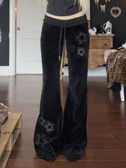 Star Rhinestone Velvet Flared Pants