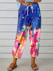 Women's Art Color Block Design Lace-Up With Elastic Waist Loose Casual Pants