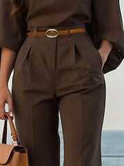 Pleated Solid Color Split-Joint High Waisted Loose Trousers Pants