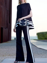 Contrast Color Striped Loose Short Sleeves Boat Neck T-Shirts Tops&Casual Pants Bottoms Two Pieces Set