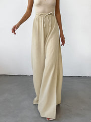 Drawstring Elasticity Solid Color Split-side High Waisted Loose Trousers Pants