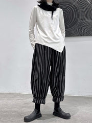 High-Waisted Split-Joint Striped Patterns Harem Pants Loose Trousers Pants