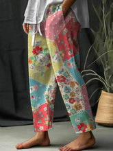 Women's Botanical Floral Design Print Lace-Up With Elastic Waist Loose Casual Pants