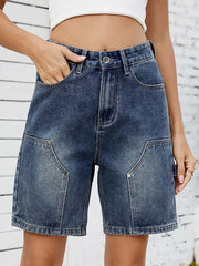 Buttoned Pockets Wide Leg Shorts Bottoms Jean Pants Bottoms
