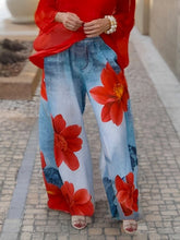 Loose Wide Leg Flower Print Jean Pants Bottoms Trousers