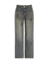 Distressed Letter Print Wide Leg Low Rise Jeans