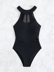 Fashionable And Sexy Mesh Patchwork Tight One Piece Swimsuit
