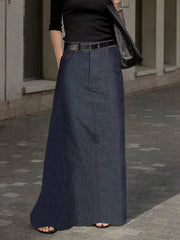 No Belt Pockets Solid Color Loose Skirts Bottoms