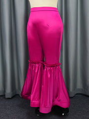 Lacy Pleated Solid Color Flared Pants Wrap Casual Pants Bottoms