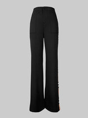 Contrast Color Pockets Loose Wide Leg Trousers Pants