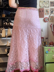 Lace Multi-Layered Casual Irregular Edge Skirt In Pink
