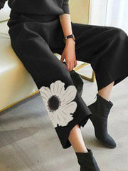 High Waisted Loose Asymmetric Floral Printed Pants Trousers