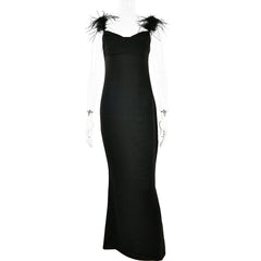 CELESTE FEATHER SATIN MIDI DRESS