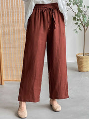 Drawstring Solid Color Loose Wide Leg Casual Pants Bottoms