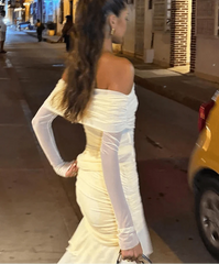 Elegant Full Sleeve Ruched Mini Dress