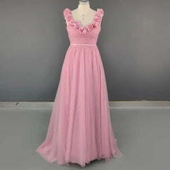Elegant Pink 3D Flower Evening Gown