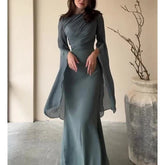 Elegant Satin Batwing Sleeve Ankle-Length Dress