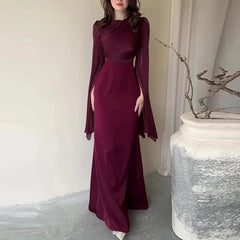 Elegant Satin Batwing Sleeve Ankle-Length Dress