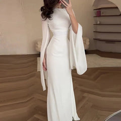 Elegant Satin Batwing Sleeve Ankle-Length Dress