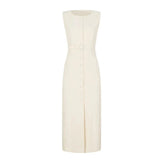 Elegant Sleeveless Belted Mid-Calf Dress
