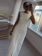 Elegant Sleeveless Belted Mid-Calf Dress