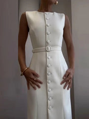Elegant Sleeveless Belted Mid-Calf Dress