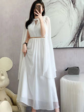 Elegant White Bohemian Ankle-Length Chiffon Dress