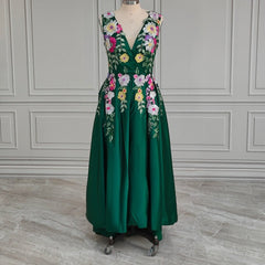 Emerald Green Embroidered Prom Dress
