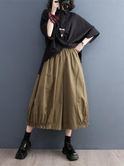 Solid Color Split-Joint Ninth Pants Wide Leg Casual Pants Bottoms
