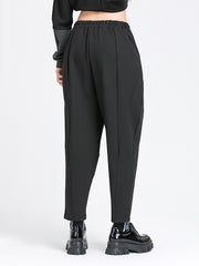 Elasticity Pleated Pockets Solid Color Split-Joint Harem Pants Loose Pants