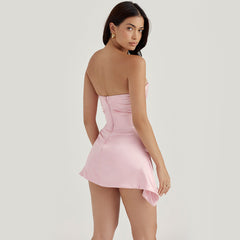 EVELYN Satin Pleated Corset Strapless Party Mini Dress