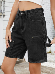 Buttoned Pockets Wide Leg Shorts Bottoms Jean Pants Bottoms