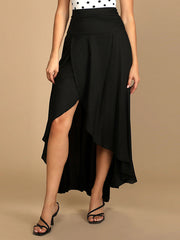 Simple Asymmetric Split-Front Falbala Solid Color Skirts Bottoms