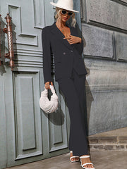 Office Solid Lapel Collar Two Pieces Set