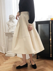 Simple A-Line High Waisted Solid Color Skirts Bottoms
