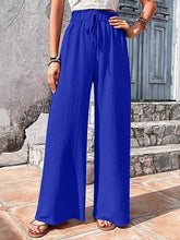 Drawstring Elasticity Solid Color Split-Joint Loose Wide Leg Trousers Pants