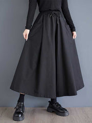 Drawstring Elasticity Pockets Solid Color A-Line High Waisted Pants Culotte
