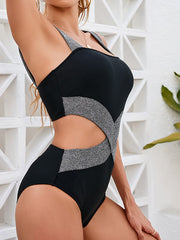 Hollow Out Backless Fashionable Color Blocking One Piece Swimsuit